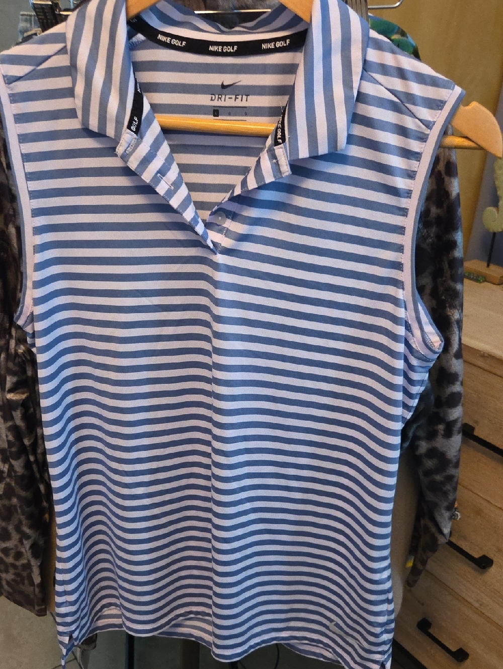 Nike Sleeveless Stripe Golf Polo - Light Blue & White